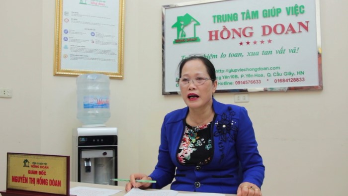 Bà Nguyễn Thị Hồng Doan - Giám đốc trung tâm cam kết chất lượng người giúp việc cho mỗi gia đình